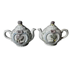 Precious Moments 1993 Collectible Miniature Ceramic Teapot Salt Pepper Shakers